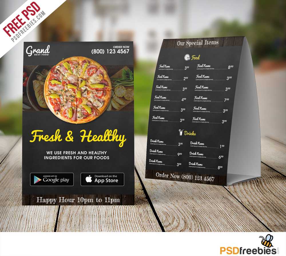 Restaurant Food Menu Table Tent Template Free Psd Pertaining To Free Tent Card Template Downloads