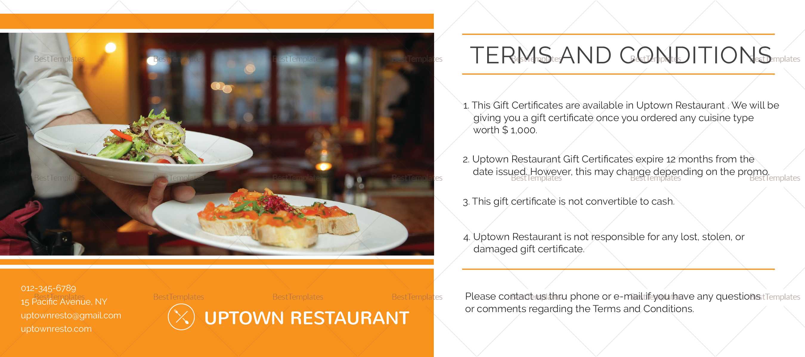 Restaurant Gift Certificate Template For Restaurant Gift Certificate Template