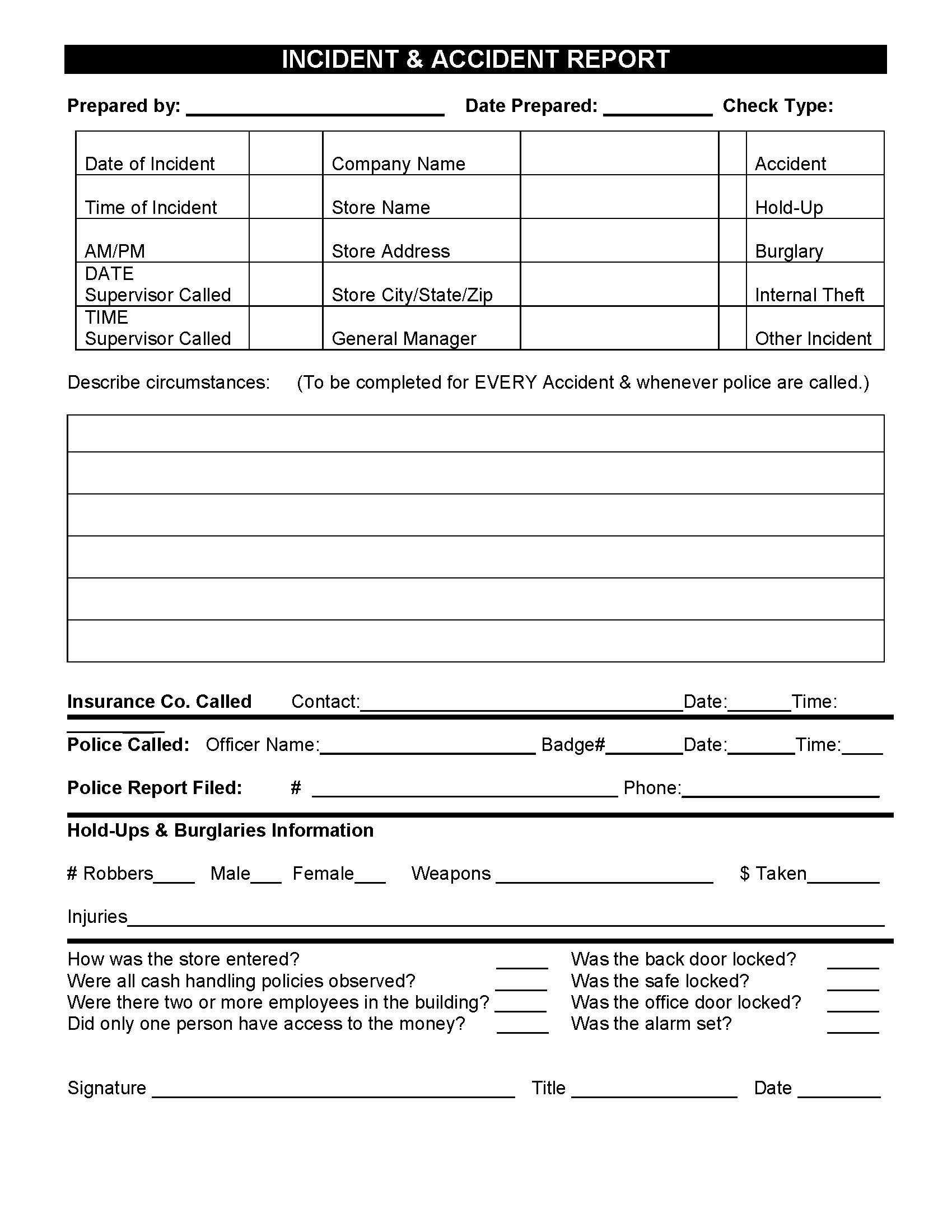 Restaurant Incident Accident Report. | Restaurant Resource For Customer Incident Report Form Template