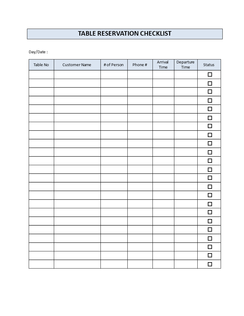 Restaurant Table Reservation Checklis – Download This Table Inside Table Reservation Card Template