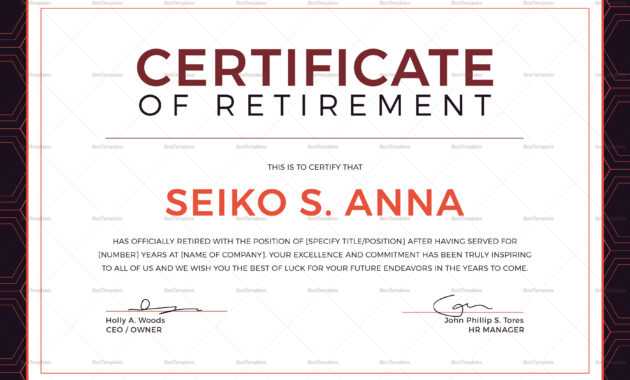 Retirement Certificate Template with Retirement Certificate Template