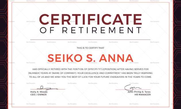 Retirement Certificate Template with Retirement Certificate Template