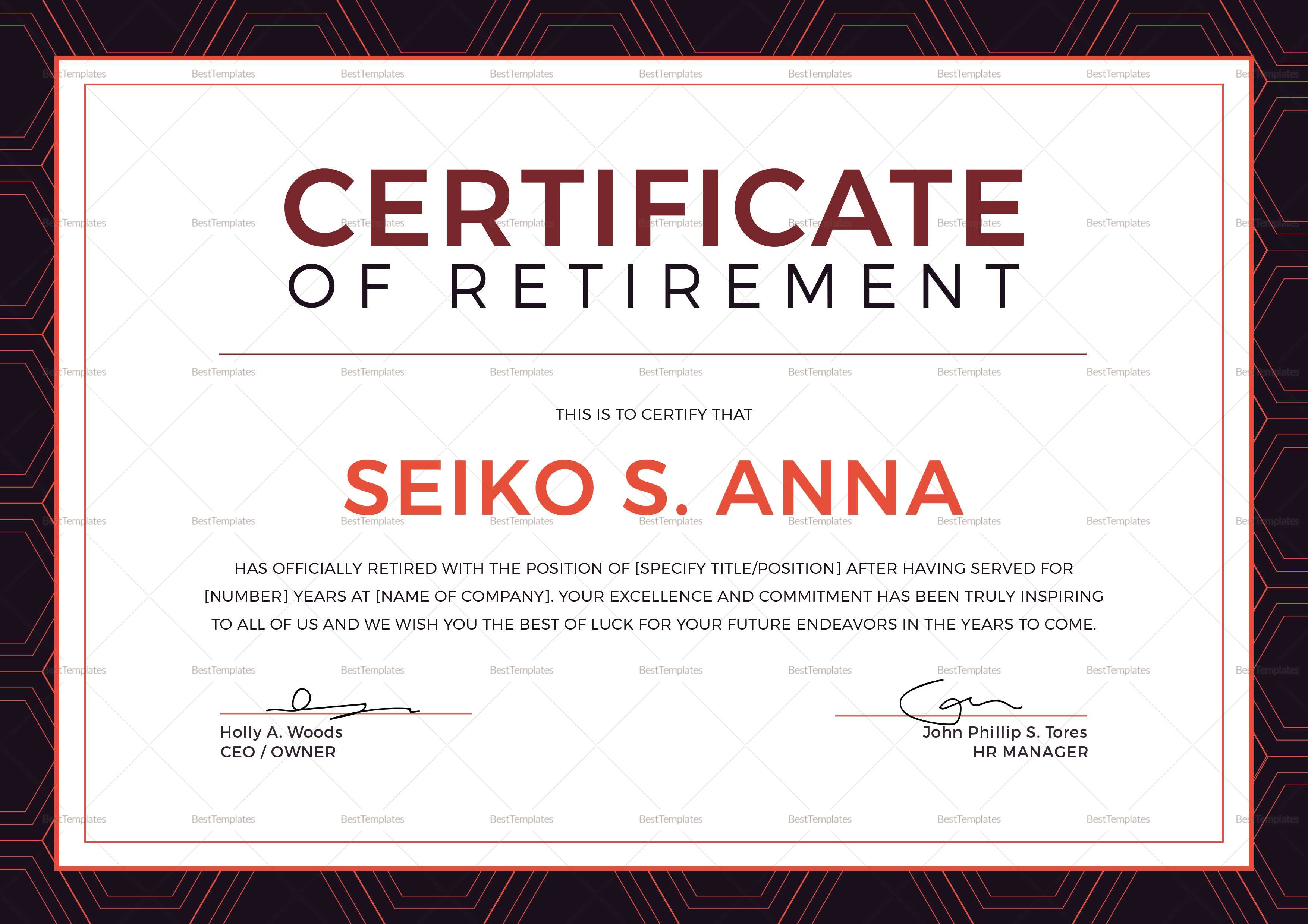 Retirement Certificate Template With Retirement Certificate Template