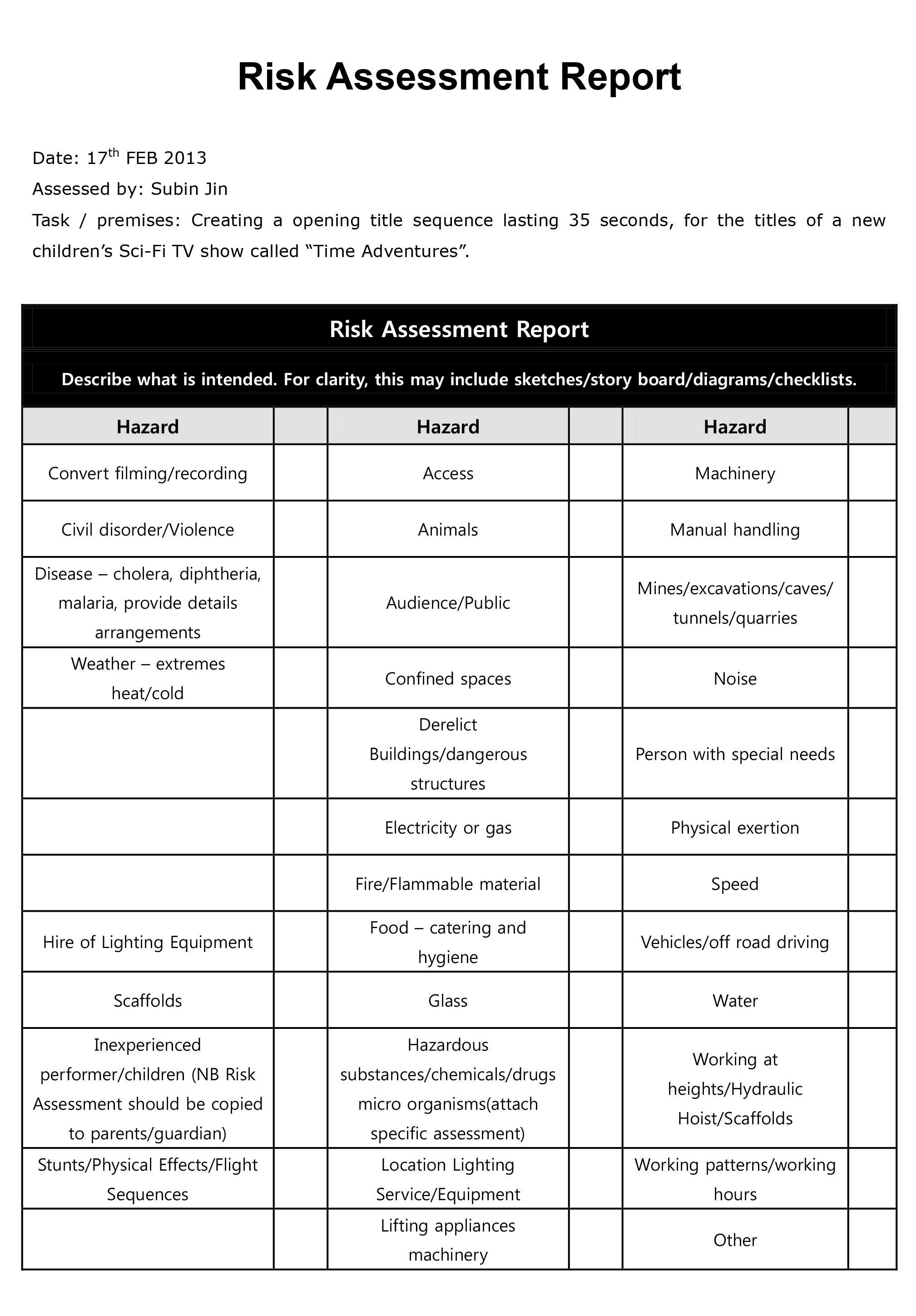 Risk Assessment Report | Sophia Factory Regarding Safety Analysis Report Template