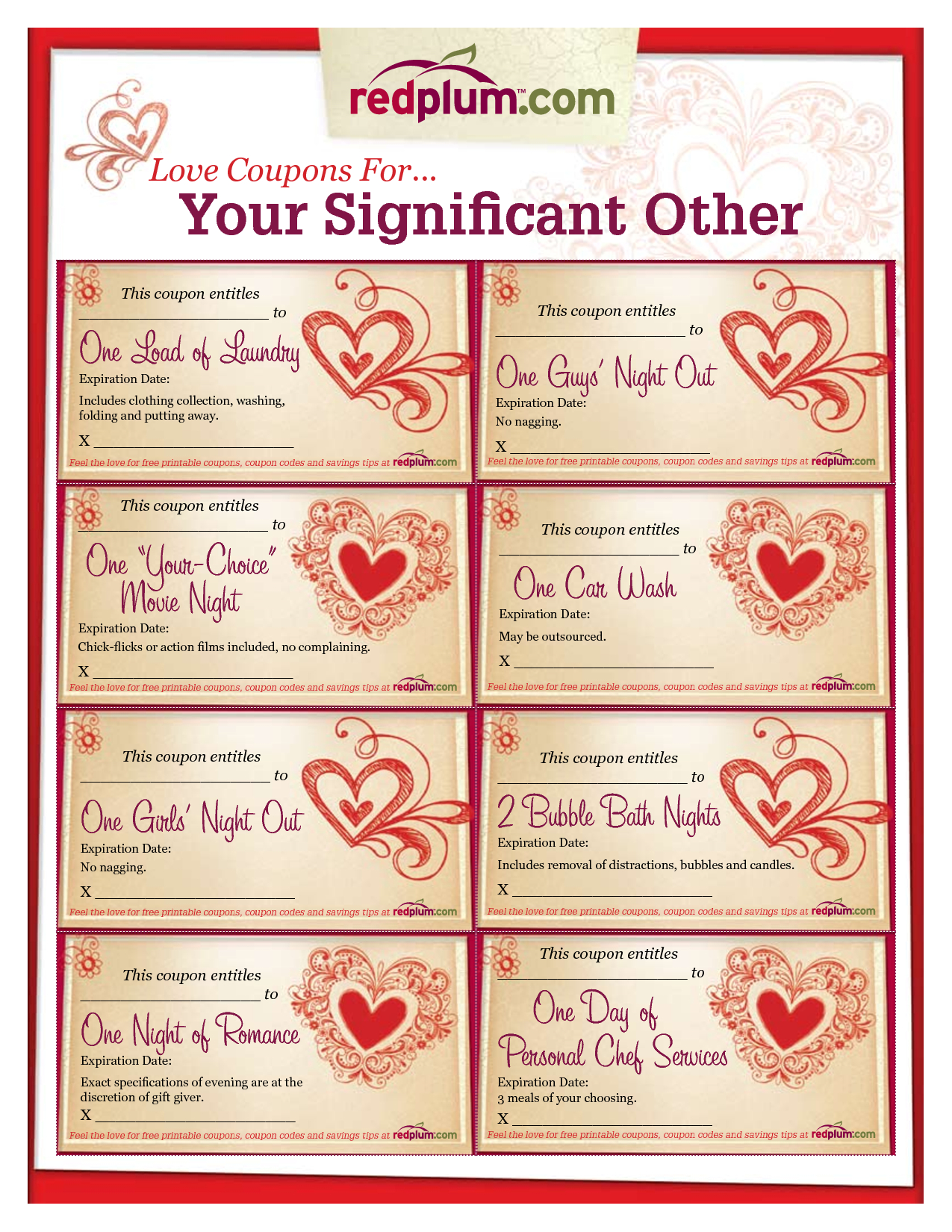 Romantic Love Coupon Template Printable | Love Coupons For For Boyfriend Report Card Template