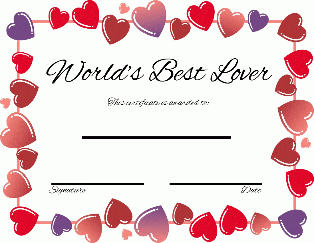 Romantic Printables | ? Romancefromtheheart Inside Love Certificate Templates
