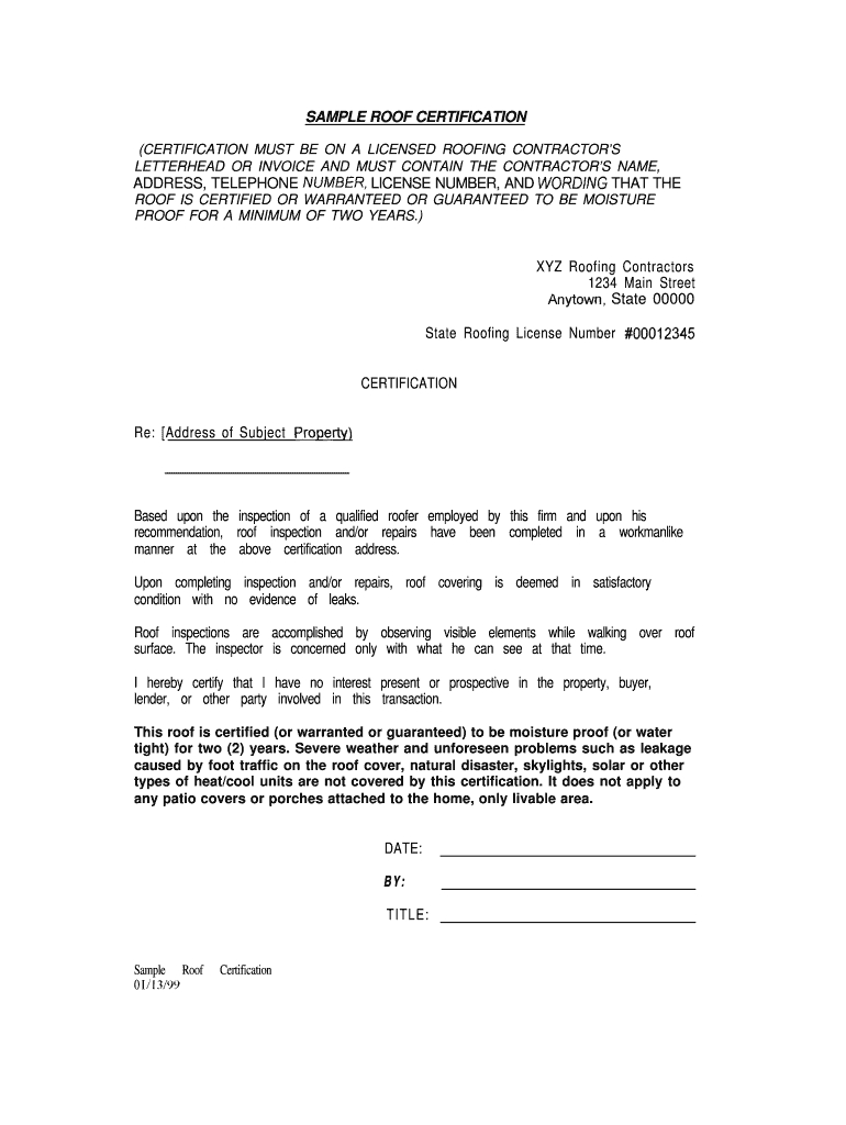 Roof Certification Form Template - Fill Online, Printable In Roof Certification Template