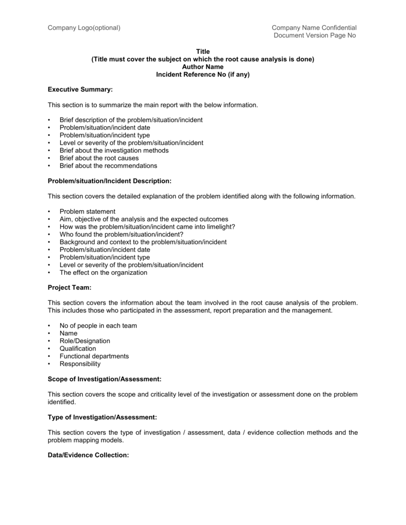 Root Cause Analysis Report: Sample Template In Root Cause Report Template