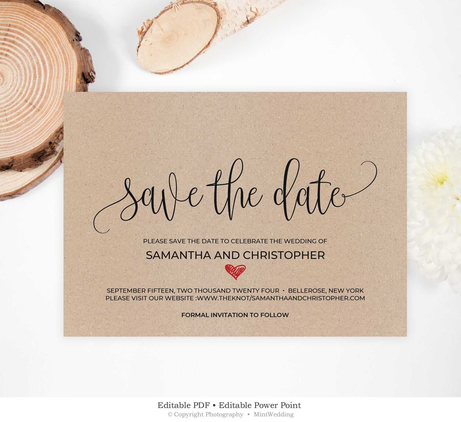 Rustic Save The Date Template, Kraft Save The Date Heart, Wedding Save The  Date Printable, Rustic Wedding Editable Instant Download Sd19 With Regard To Save The Date Powerpoint Template