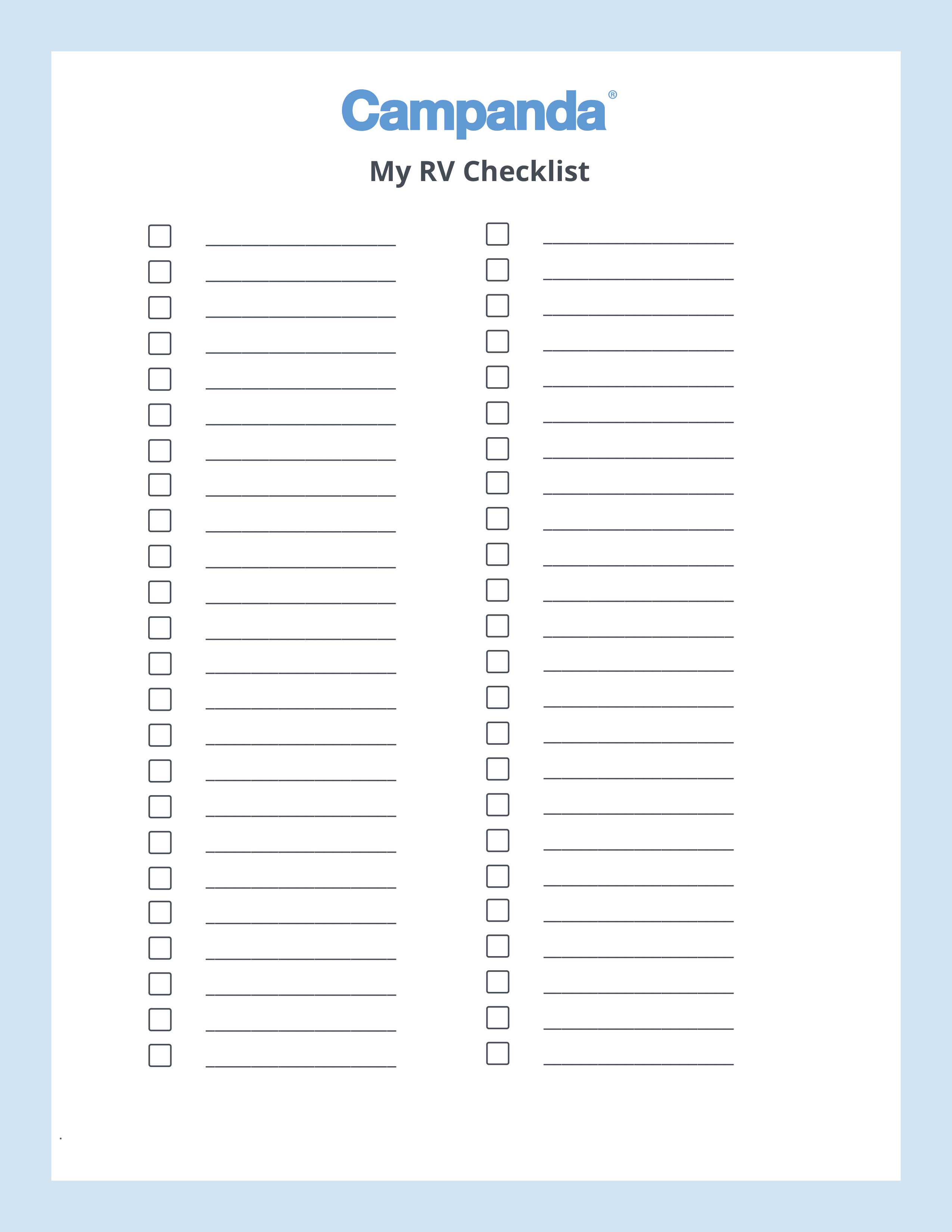 Rv Checklists: 6 Printable Packing Lists | Campanda Intended For Blank Packing List Template