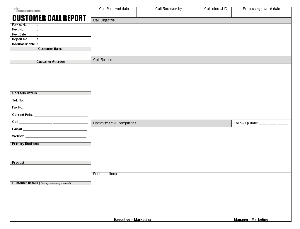 Sales Call Report Templates - Word Excel Fomats Throughout Customer Contact Report Template