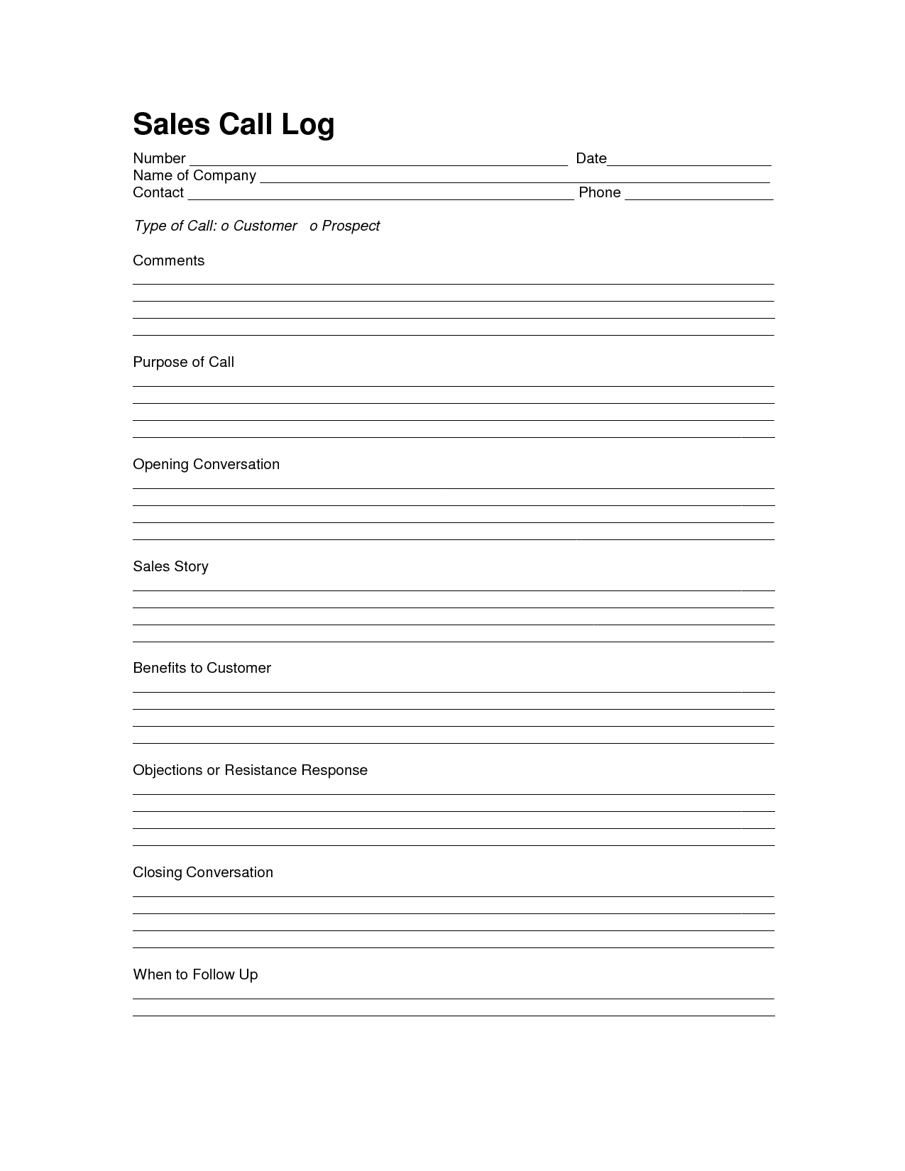 Sales Log Sheet Template | Sales Call Log Template | Call In Sales Call Report Template Free