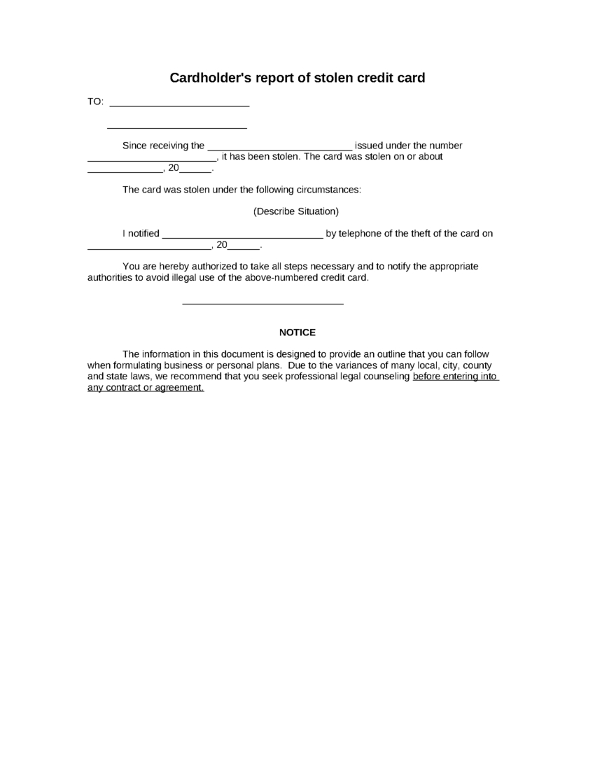 Sample Cardholder's Report Of Stolen Credit Card Form | 8Ws Within Corporate Credit Card Agreement Template