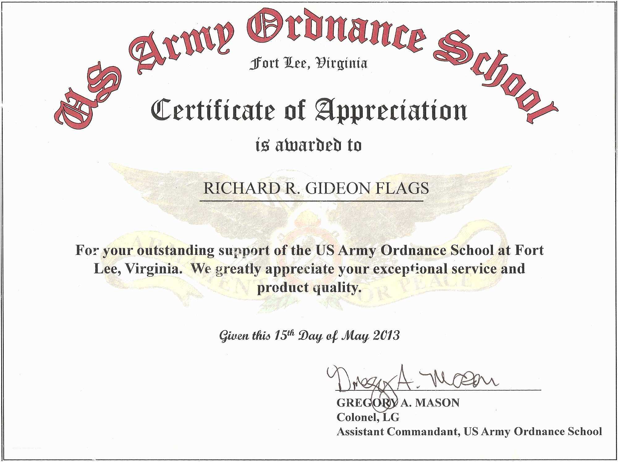Sample Certificate Of Appreciation For Resource Speaker Regarding Army Certificate Of Appreciation Template