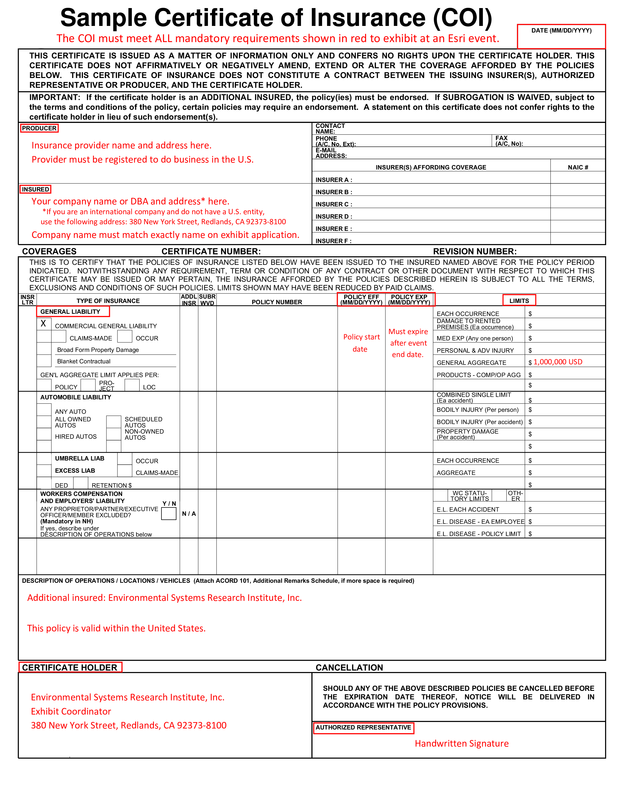 Sample Certificate Of Insurance (Coi) – Sample Certificate In Certificate Of Insurance Template