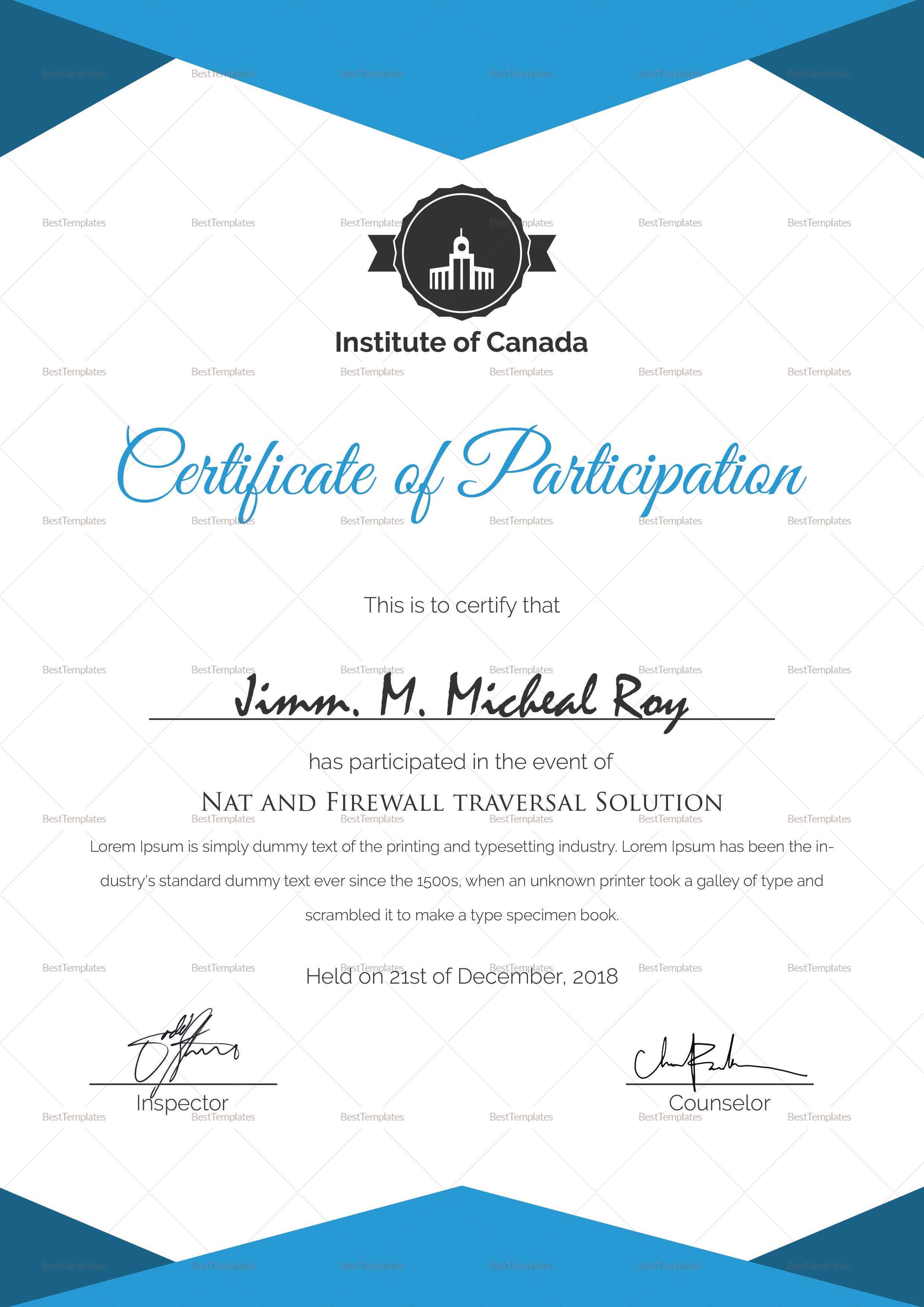 Sample Certificate Of Participation Template | Searchere With Sample Certificate Of Participation Template