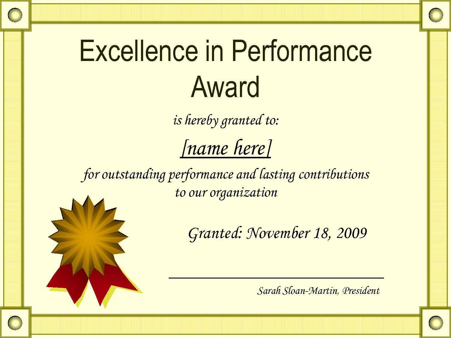 Sample Certificate Of Recognition For Outstanding Students Intended For Best Performance Certificate Template