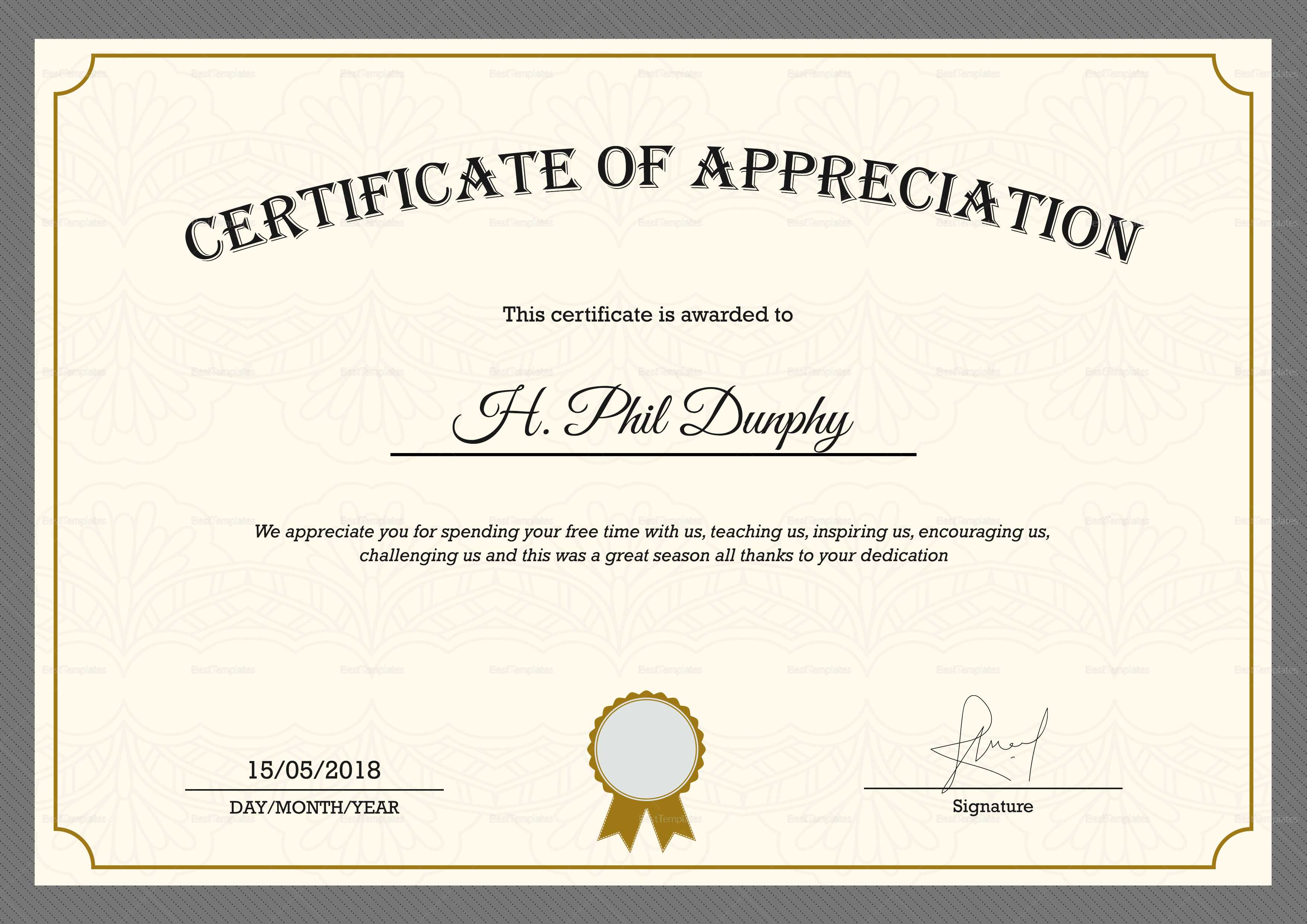 Sample Company Appreciation Certificate Template Pertaining To In Appreciation Certificate Templates