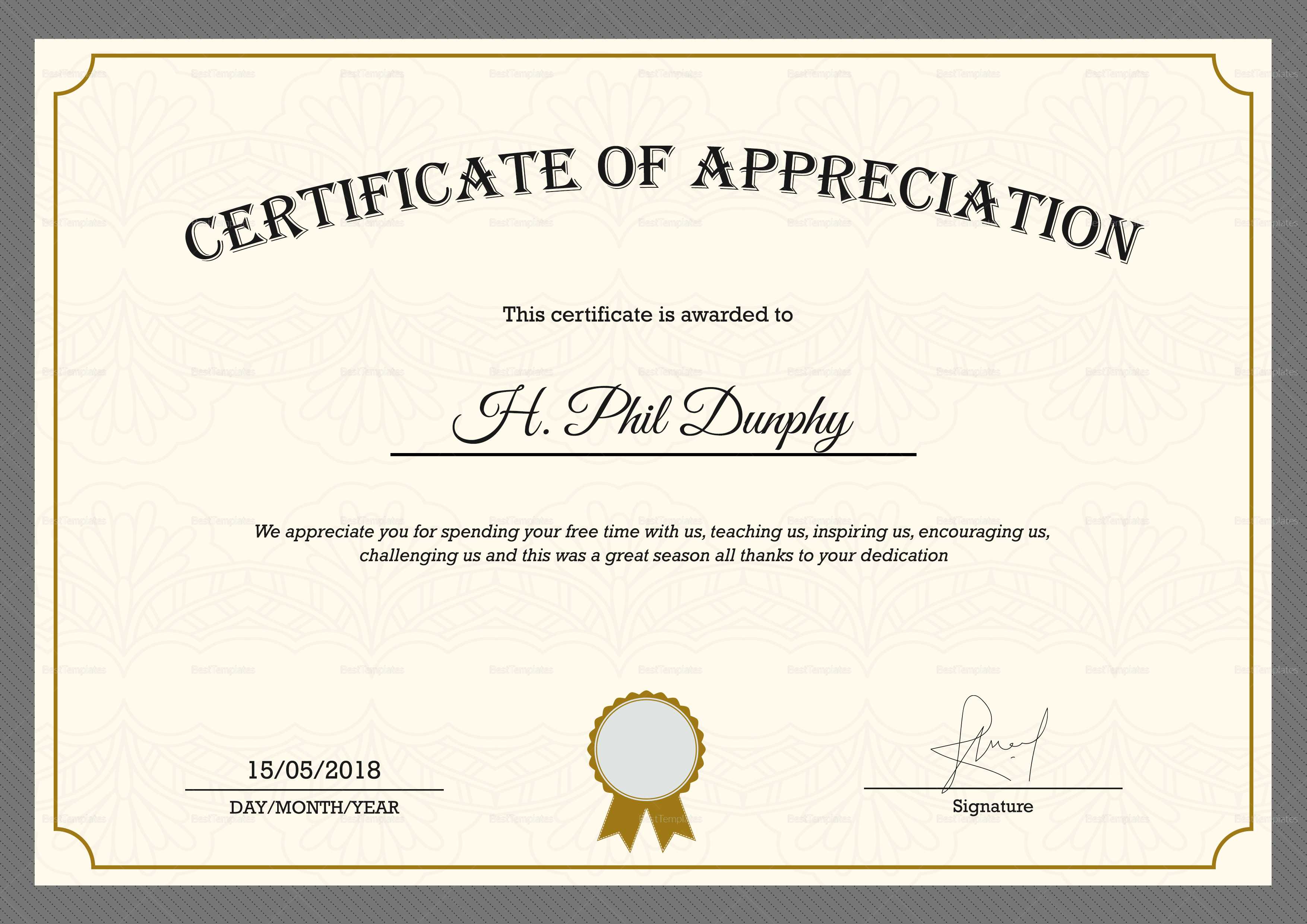 Sample Company Appreciation Certificate Template With Thanks Certificate Template