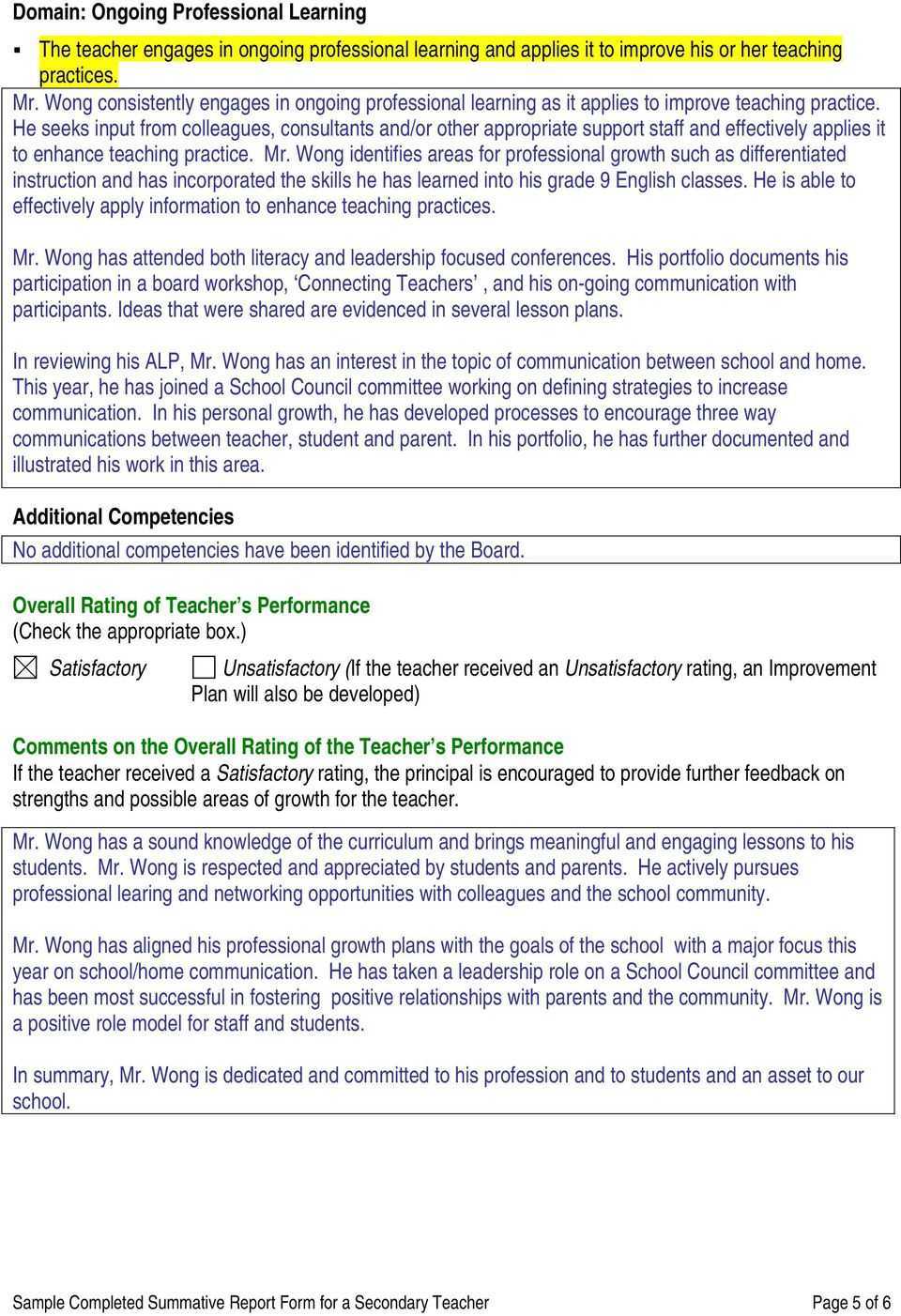 Sample Completed Summative Report Form For A Secondary In Pupil Report Template