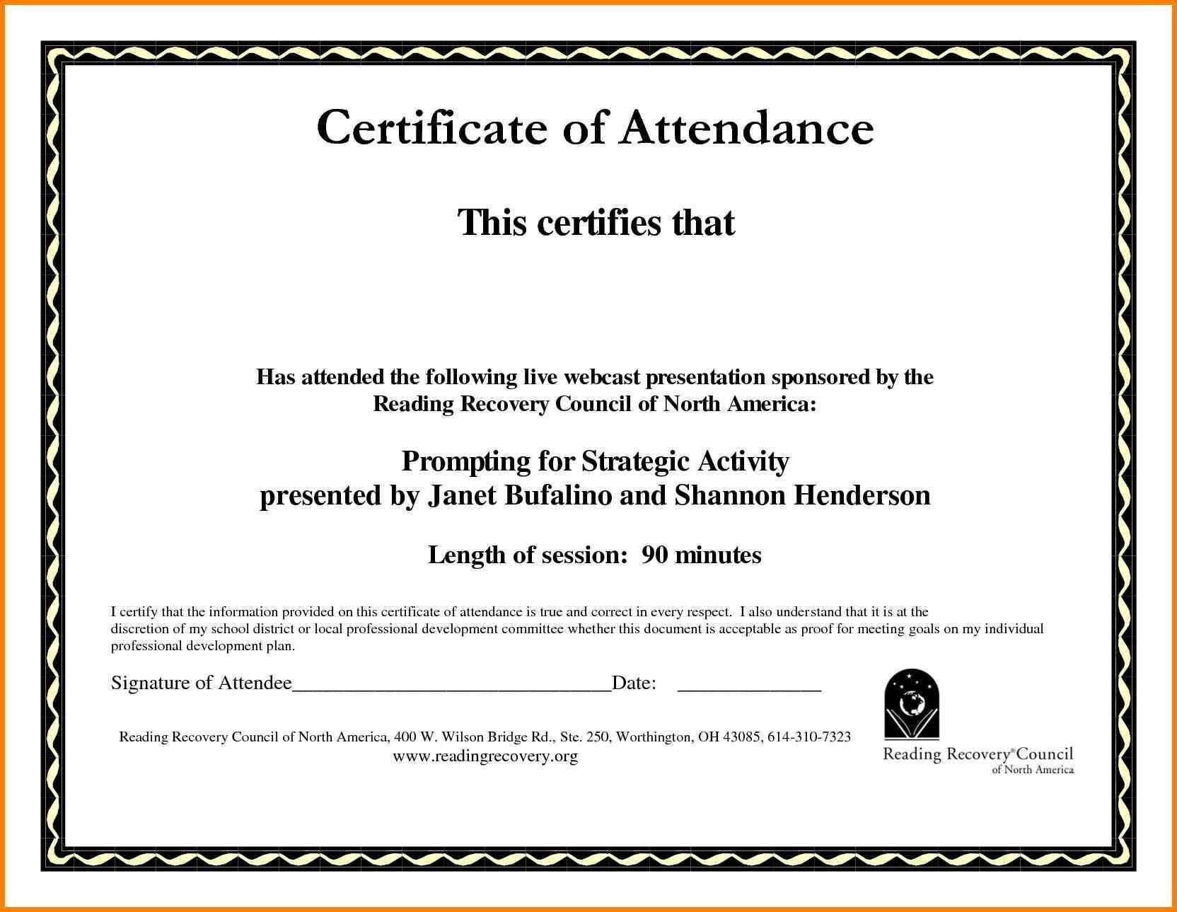Sample Computer Course Completion Certificate Fres Beautiful Within Attendance Certificate Template Word