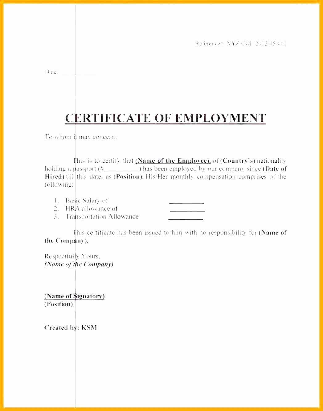Sample Format Of Employment Certificate With Compensation Throughout Employee Certificate Of Service Template