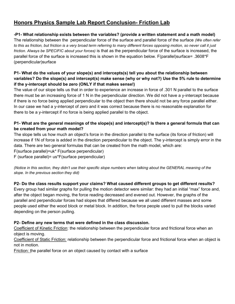 Sample Friction Lab Conclusion Pd 7 For Lab Report Conclusion Template