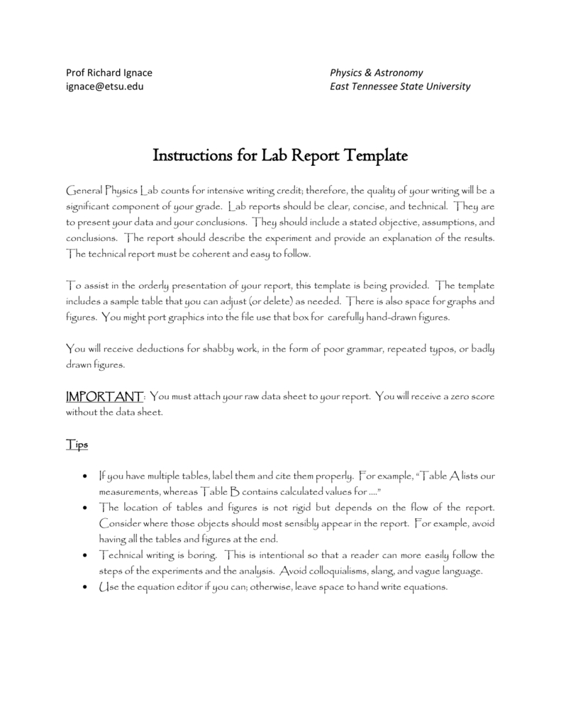 Sample Lab Report – Faculty – East Tennessee State University Regarding Physics Lab Report Template