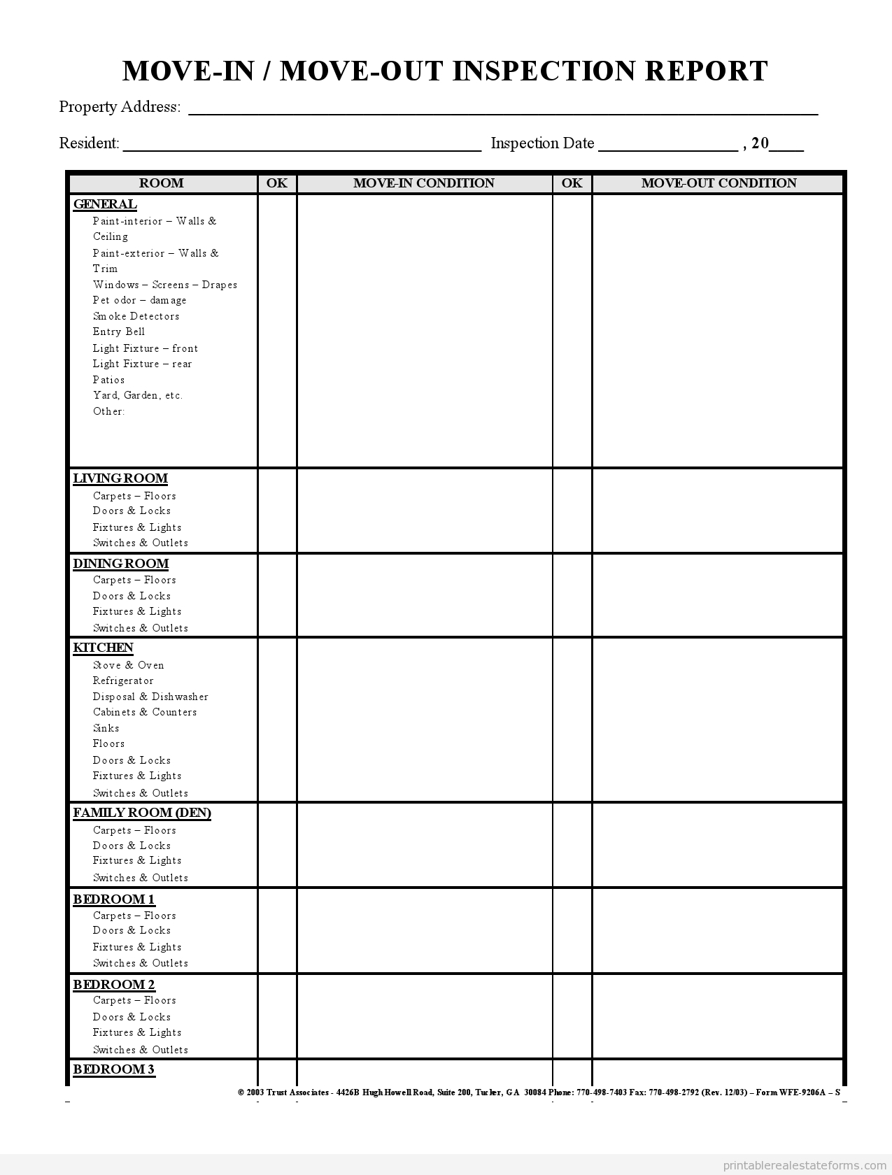 Sample Printable Move In Move Out Inspection Report Form Intended For Property Management Inspection Report Template