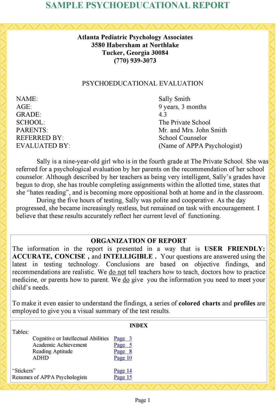 Sample Psychoeducational Report - Pdf Inside Psychoeducational Report Template