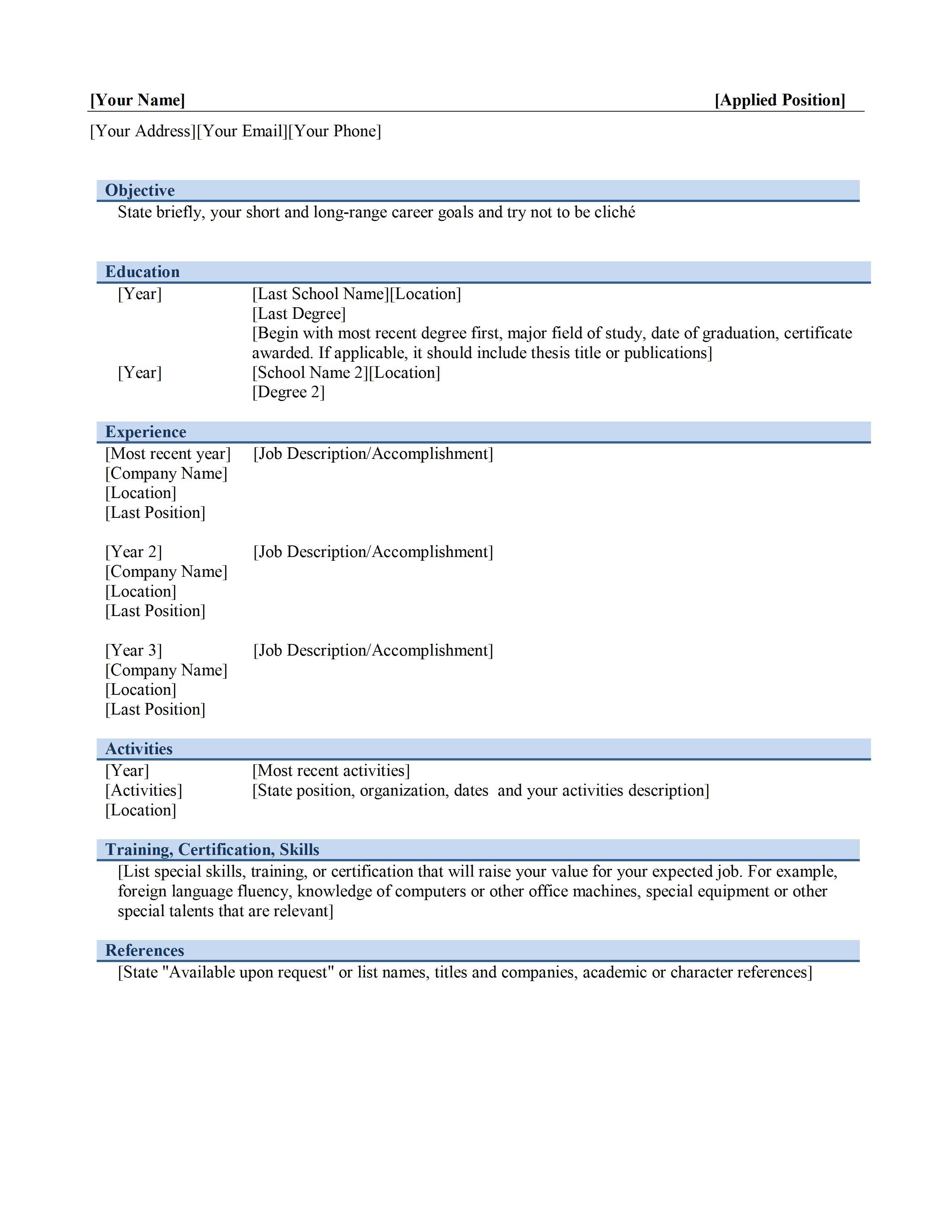 Sample Resume Ms Word Resume Template John Smith Resume With Regard To Free Basic Resume Templates Microsoft Word