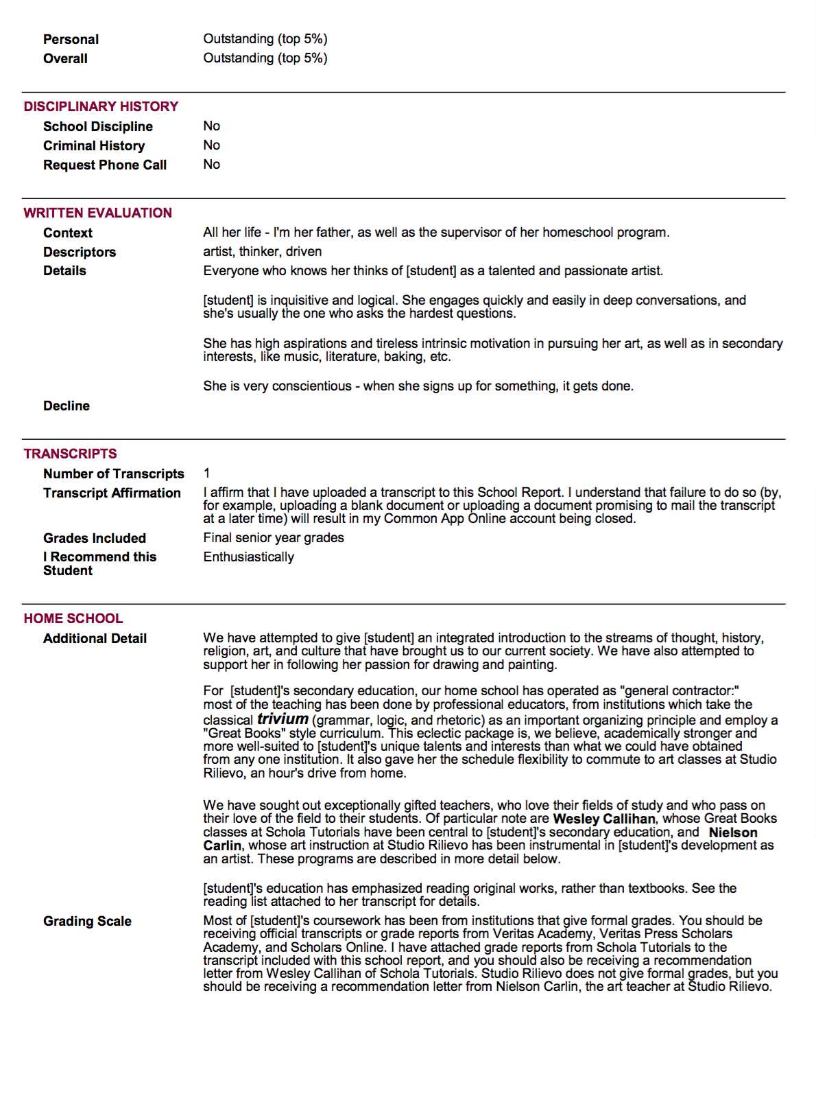 Sample School Report And Transcript (For Homeschoolers For College Report Card Template