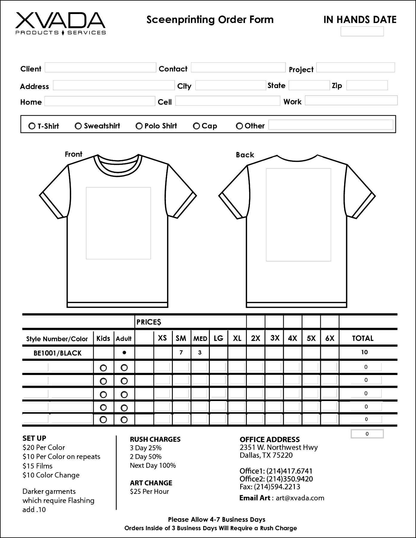 Sample T Shirt Order Form Template Microsoft Word Throughout Blank T Shirt Order Form Template