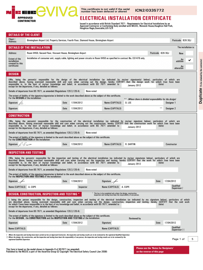 Samples Of Electrical Certificate – Fill Online, Printable Throughout Electrical Isolation Certificate Template