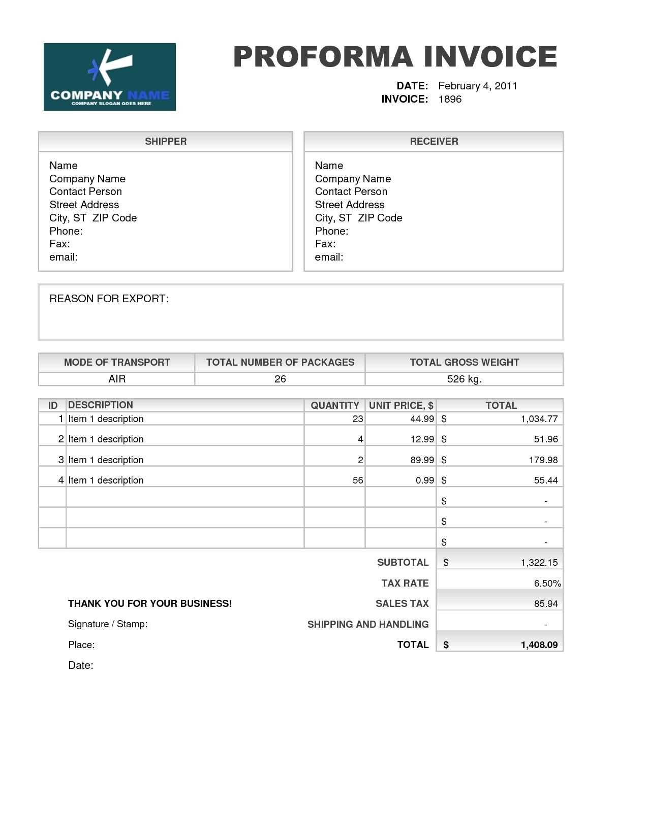 Samples Of Proforma Invoice Invoice Template Free 2016 Regarding Free Proforma Invoice Template Word