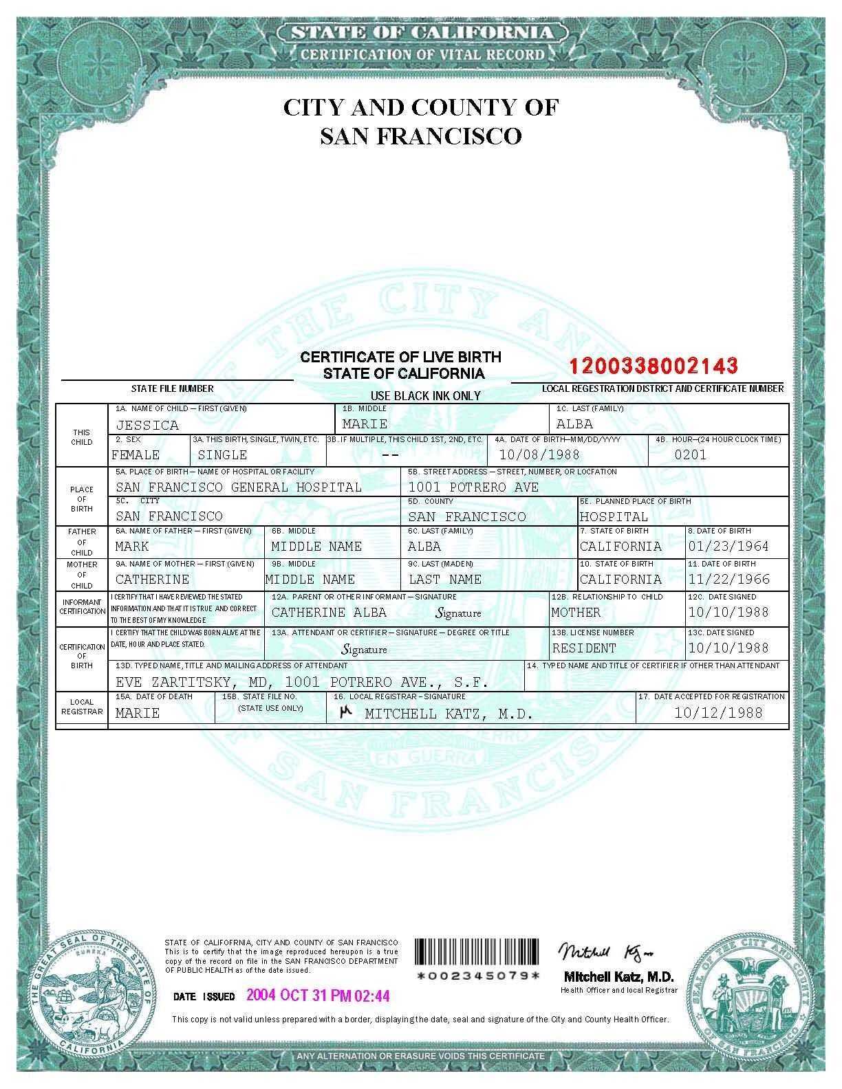 San Francisco Birth Certificate Template | Birth Certificate Pertaining To Novelty Birth Certificate Template