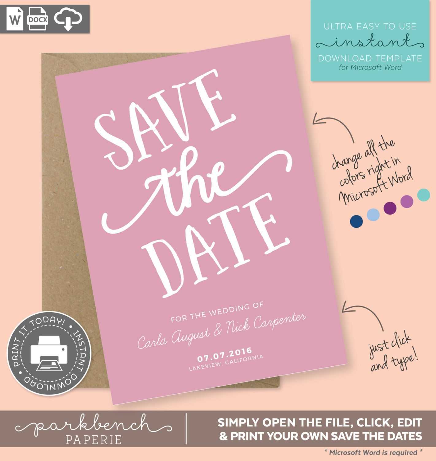 Save The Date Printable Template For Microsoft Word – Carla With Save The Date Templates Word