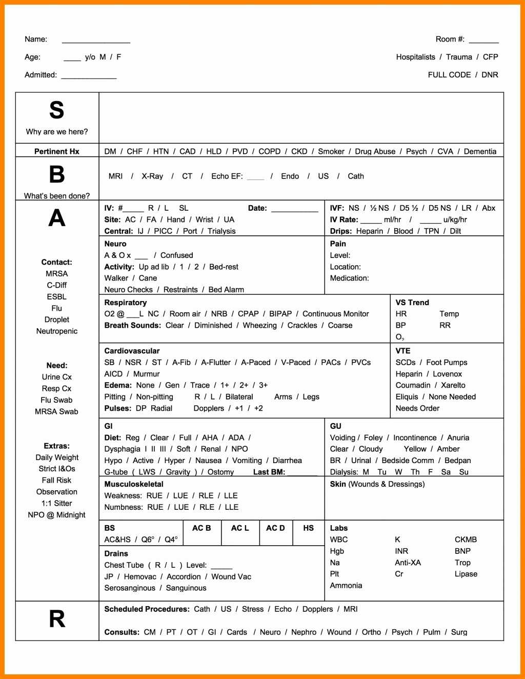 Sbar Nursing Template (6) | Payroll Slip With Charge Nurse Report Sheet Template