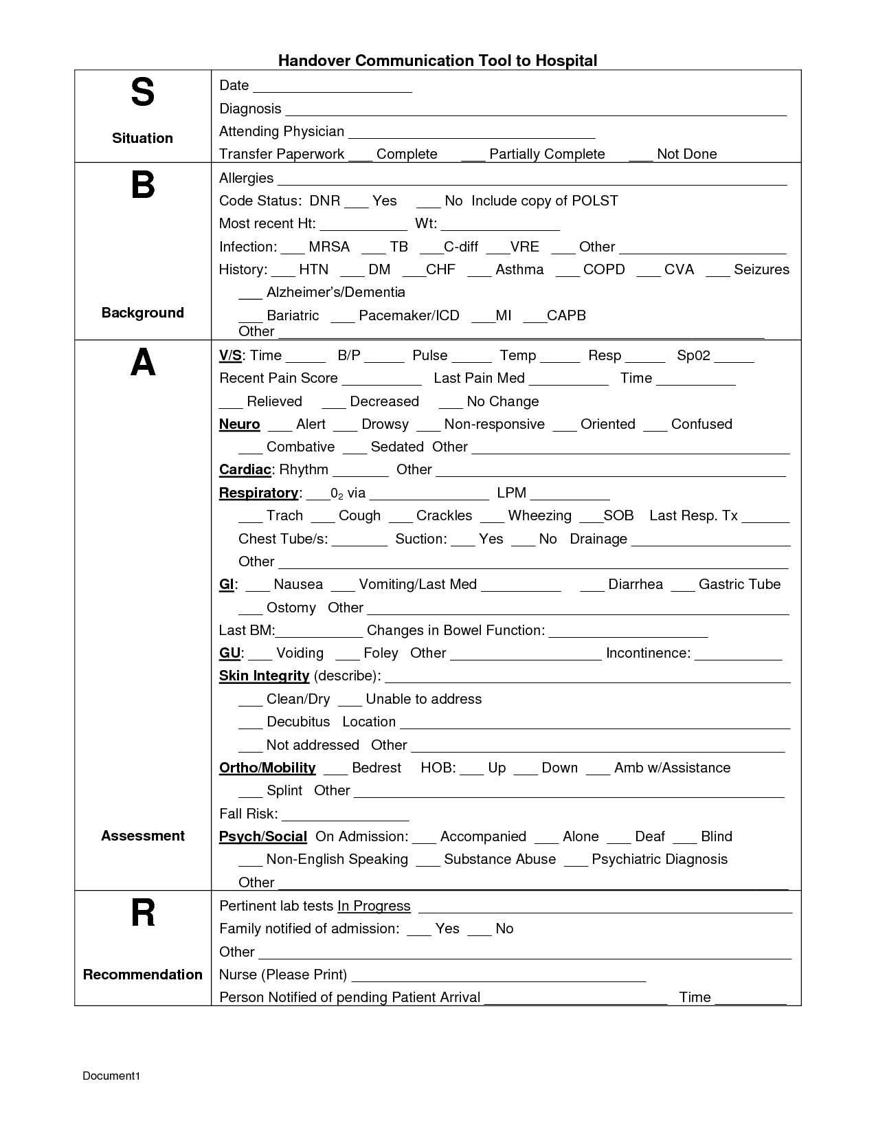 Sbar Template | Sbar | Sbar Nursing, Sbar, Nursing Assessment With Sbar Template Word