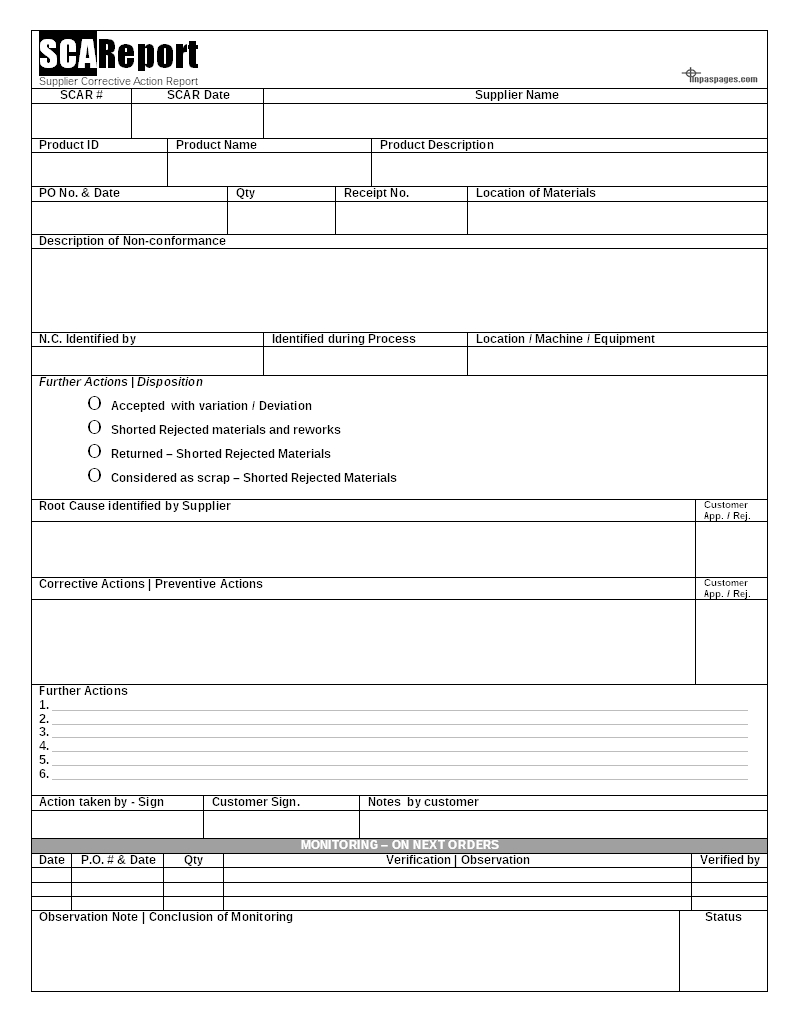 Scar Format Intended For Deviation Report Template