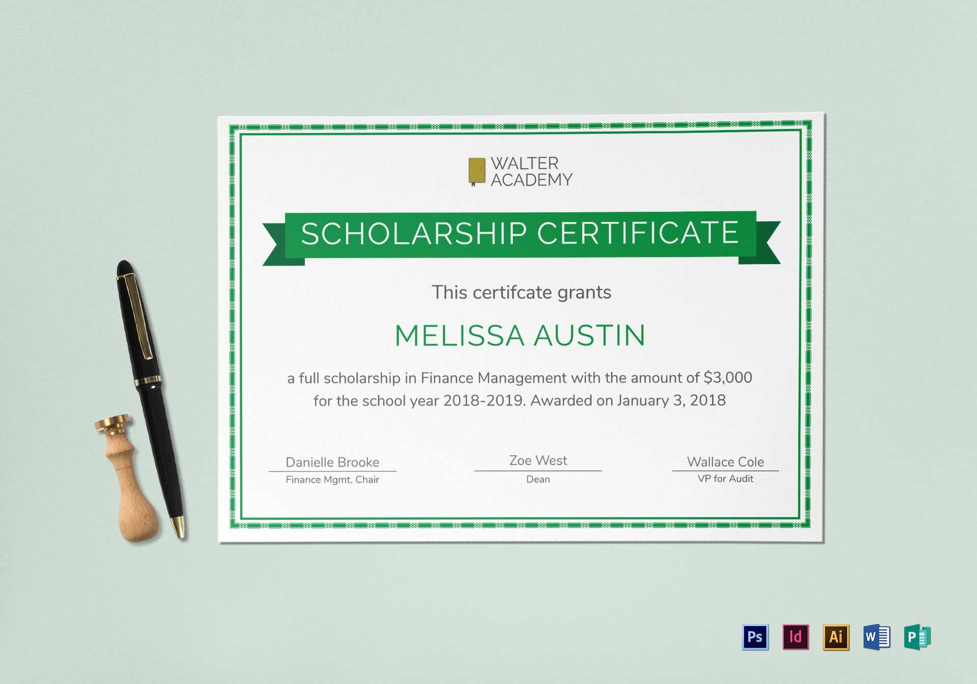 Scholarship Certificate Template With Regard To Scholarship Certificate Template