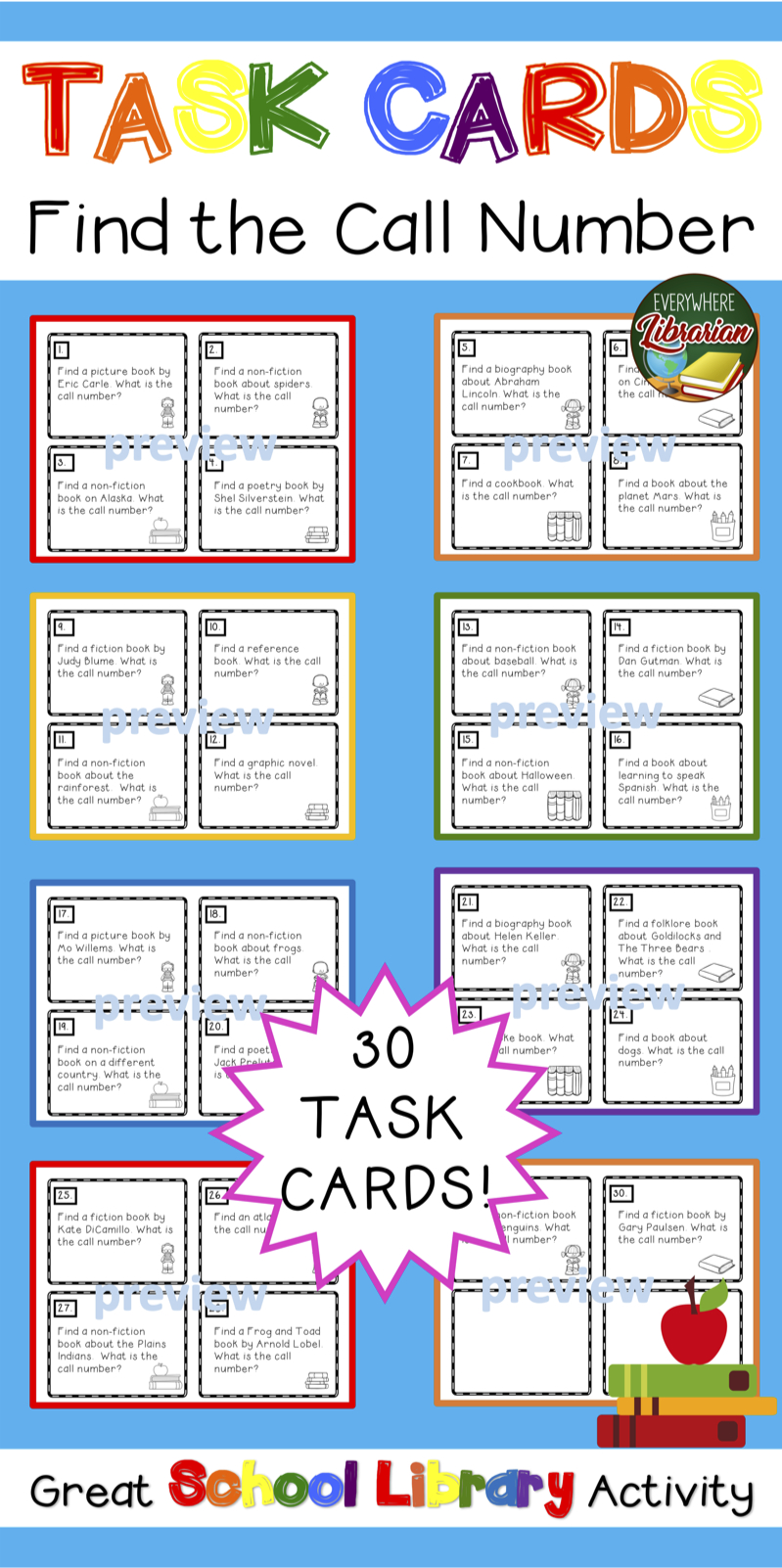 School Library Task Cards – 30 Card Set – Find The Call Pertaining To Library Catalog Card Template