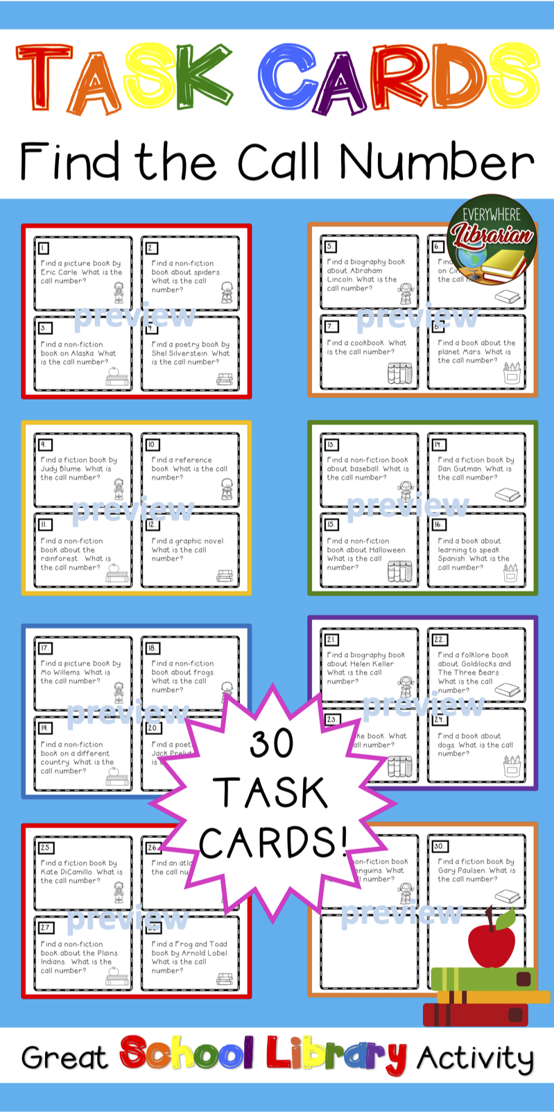 School Library Task Cards – 30 Card Set – Find The Call pertaining to Library Catalog Card Template School Library Task Cards – 30 Card Set – Find The Call Pertaining To Library Catalog Card Template