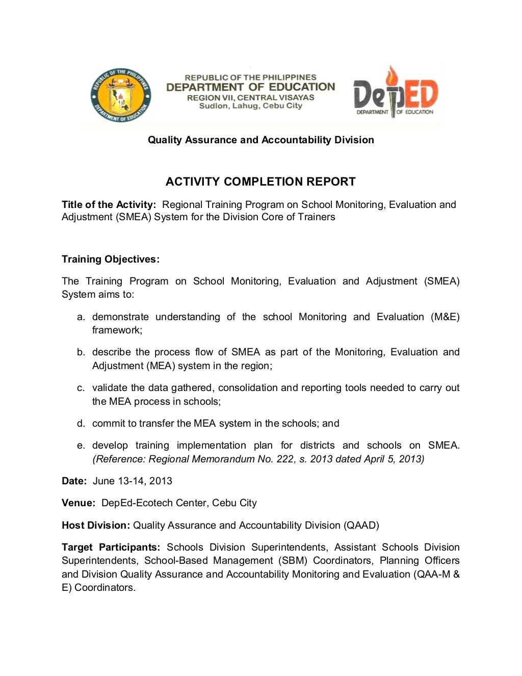 School Monitoring, Evaluation And Adjustment  Activity Within Monitoring And Evaluation Report Template