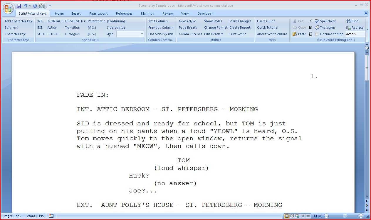 Script Wizard Software : Scriptwizard Screenplay Formatting Intended For Microsoft Word Screenplay Template