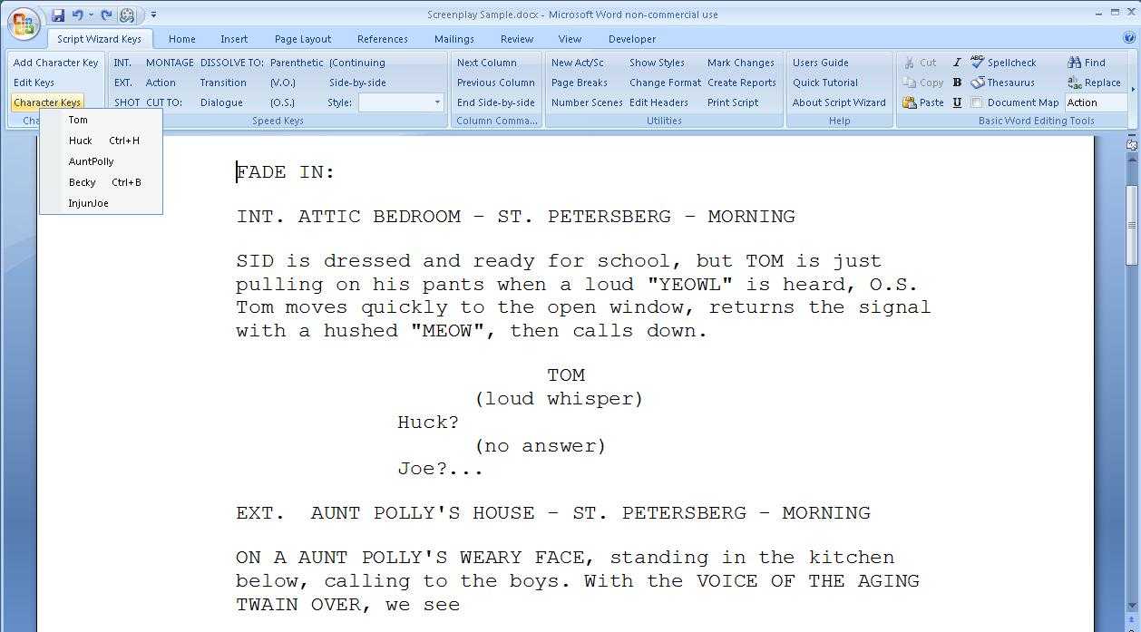 Script Wizard Software : Scriptwizard Screenplay Formatting Within Microsoft Word Screenplay Template