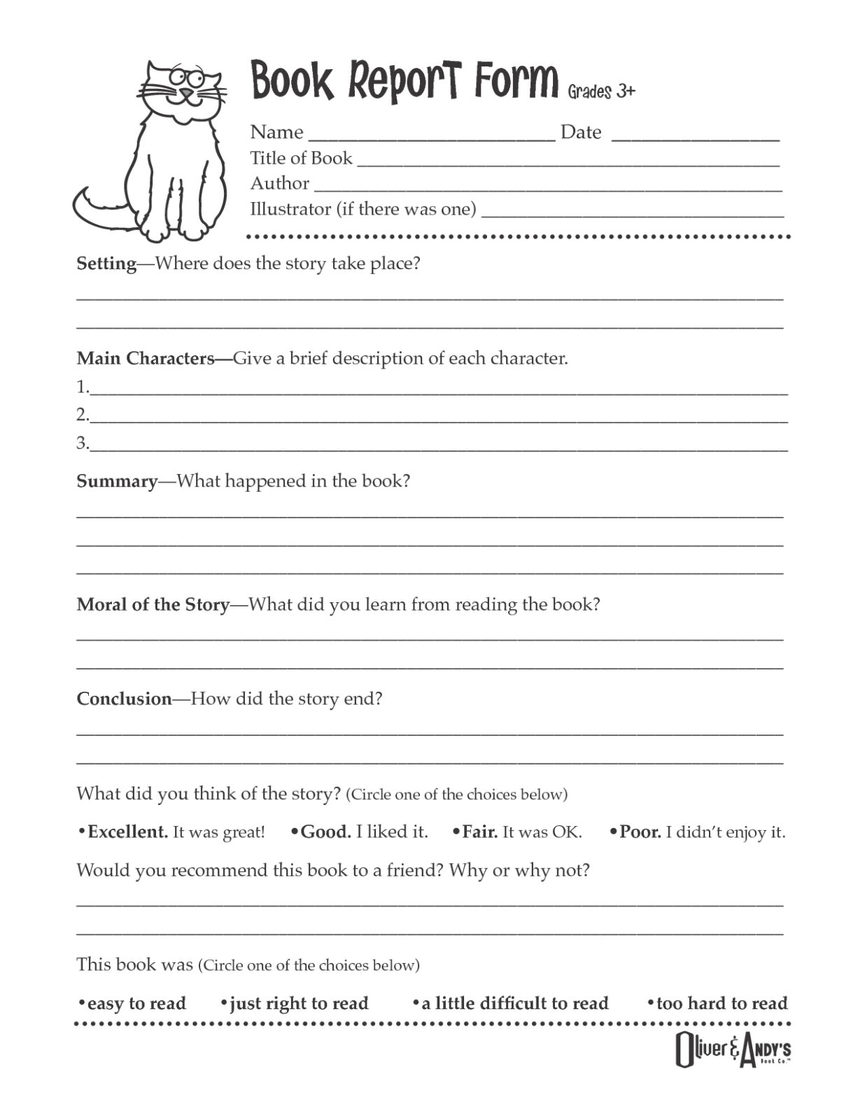 Second Grade Book Report Template | Book Report Form Grades For 4Th Grade Book Report Template