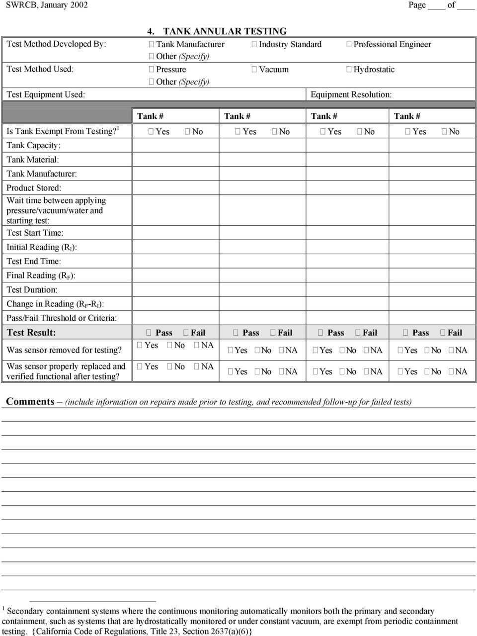 Secondary Containment Testing Report Form – Pdf Intended For Hydrostatic Pressure Test Report Template