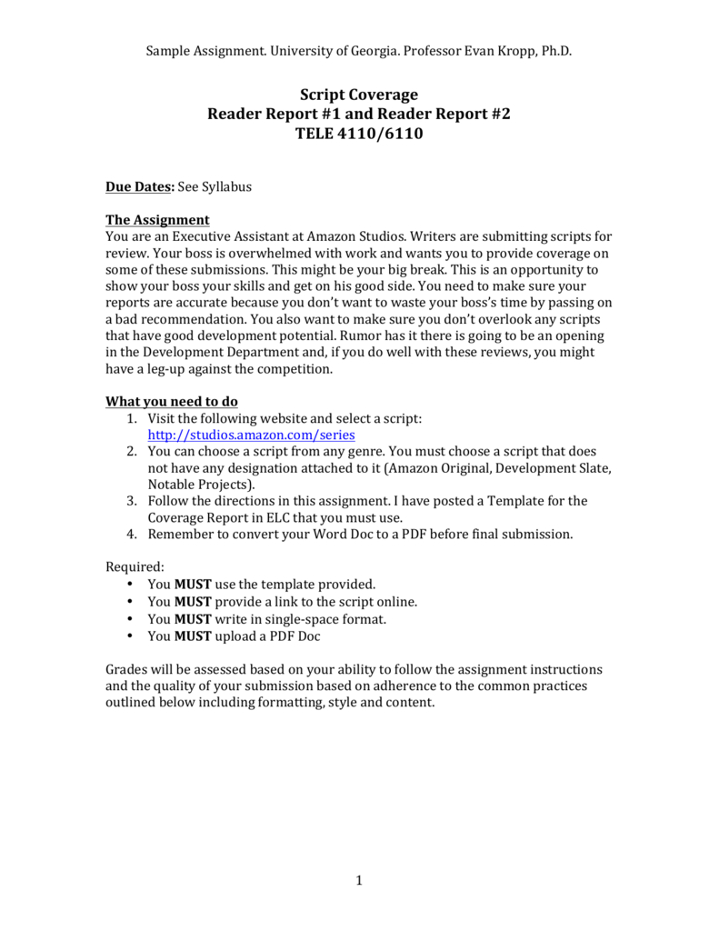 See A Sample Reader Report / Coverage Assignment For Assignment Report Template