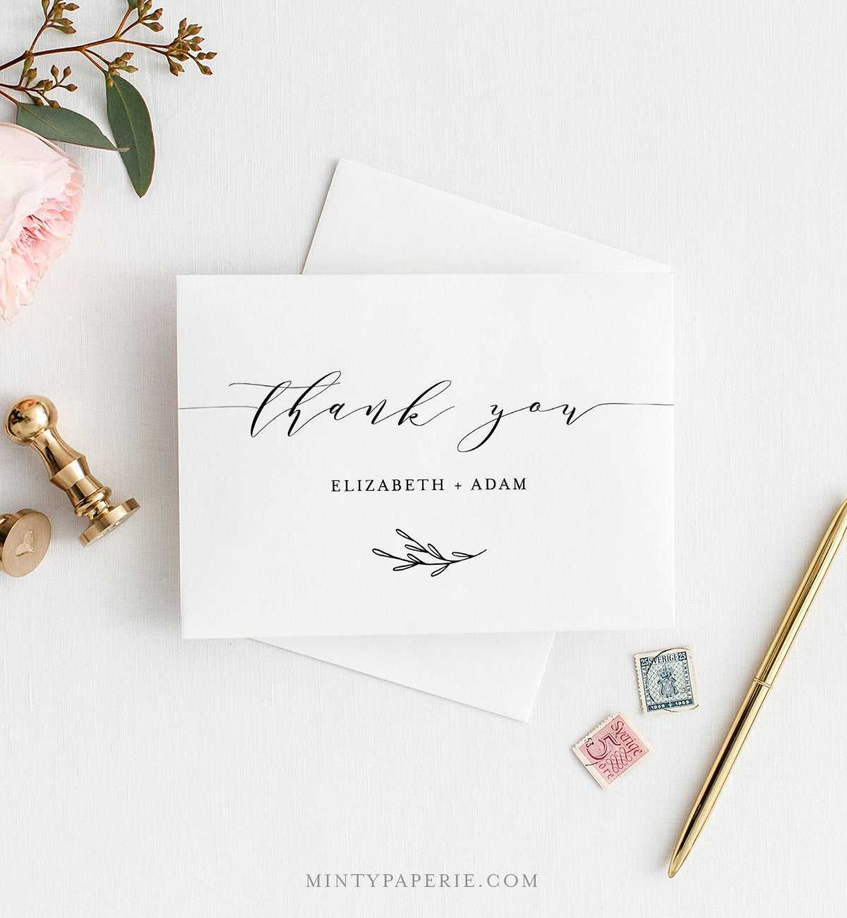Self Editing Thank You Template, Folded Thank You Note With Thank You Note Cards Template